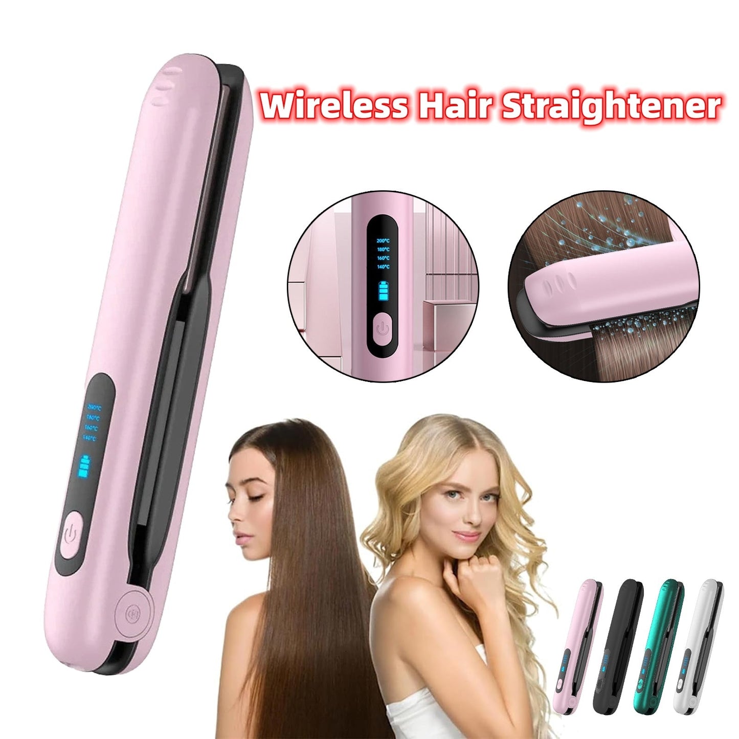 Cordless Hair Straightener — USB-Rechargeable Ceramic Plates & 60 Min Runtime