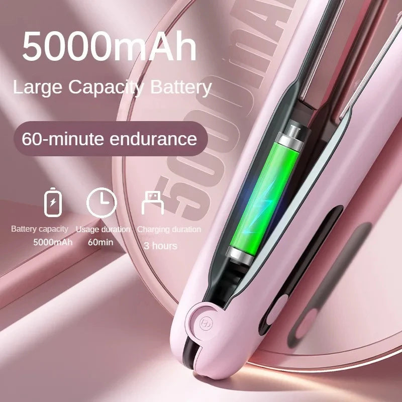 Cordless Hair Straightener — USB-Rechargeable Ceramic Plates & 60 Min Runtime