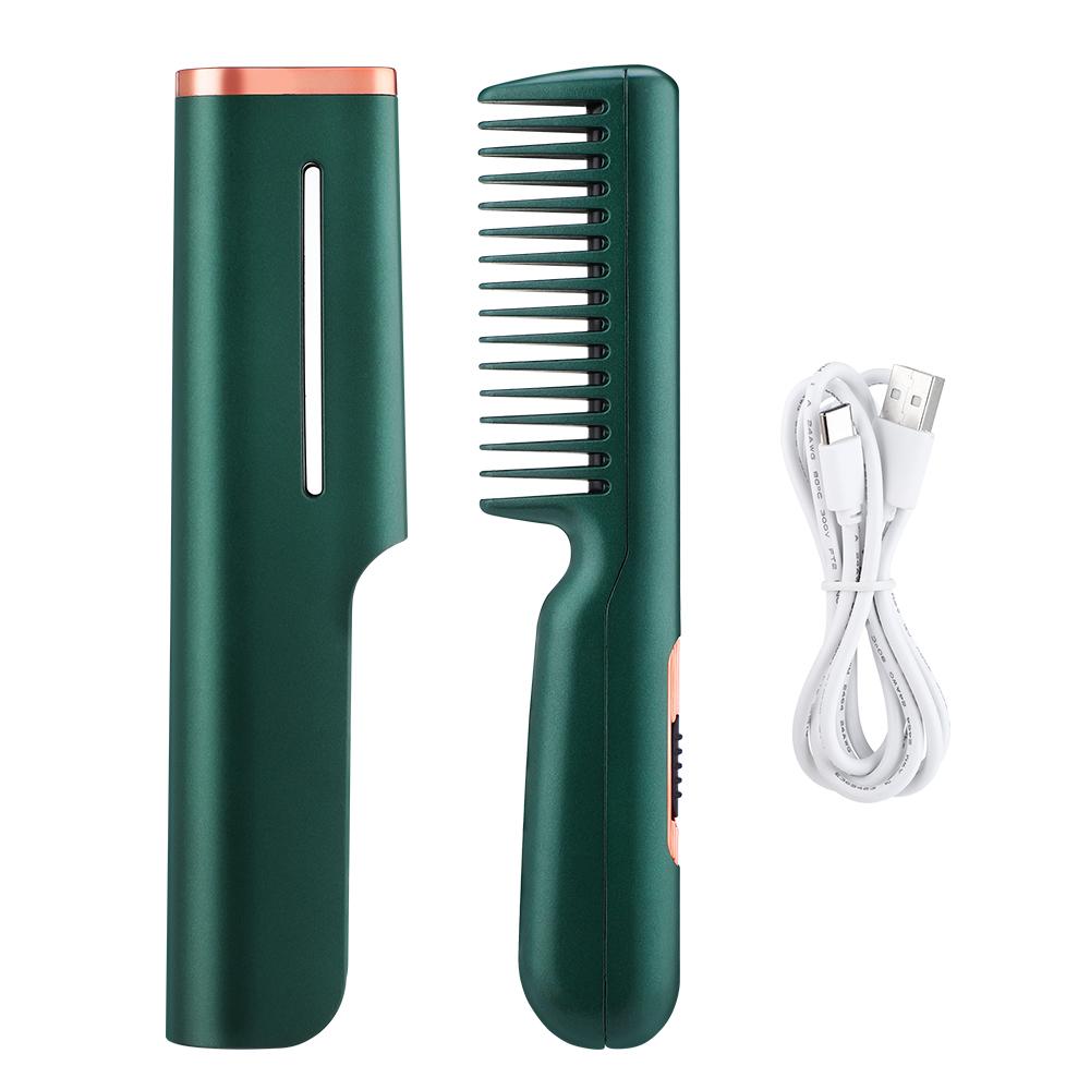 USB Hair Straightening Brush – Cordless Electric Comb | Fast-Heating | Anti-Scald Design | Beard & Hair Use