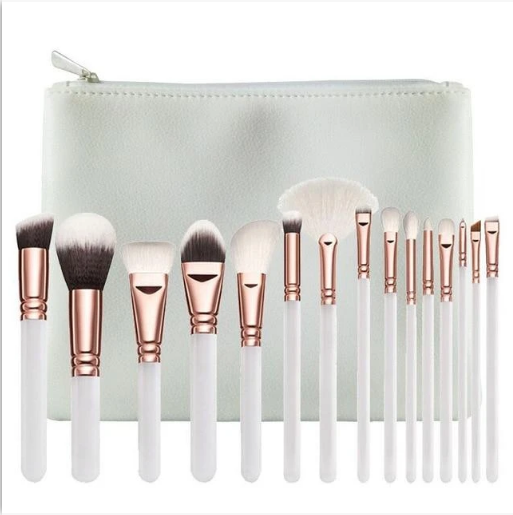 15-Piece Professional Makeup Brush Set – Face & Eye Brushes with Storage Bag | Blending & Precision Tools