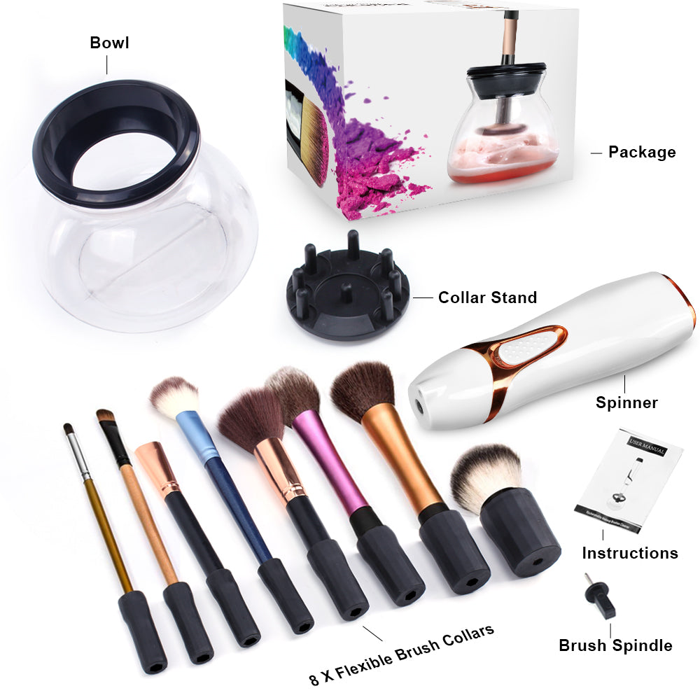 Electric Makeup Brush Cleaner & Dryer – Automatic Spin Clean Technology | 8 Brush Holders | Fast Drying Bowl System