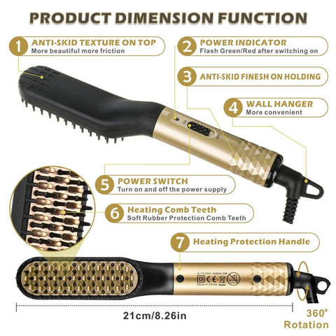 Men’s Electric Beard Straightening Brush – Dual Temperature Settings | Anti-Tangle Ceramic Comb | Fast Heat-Up