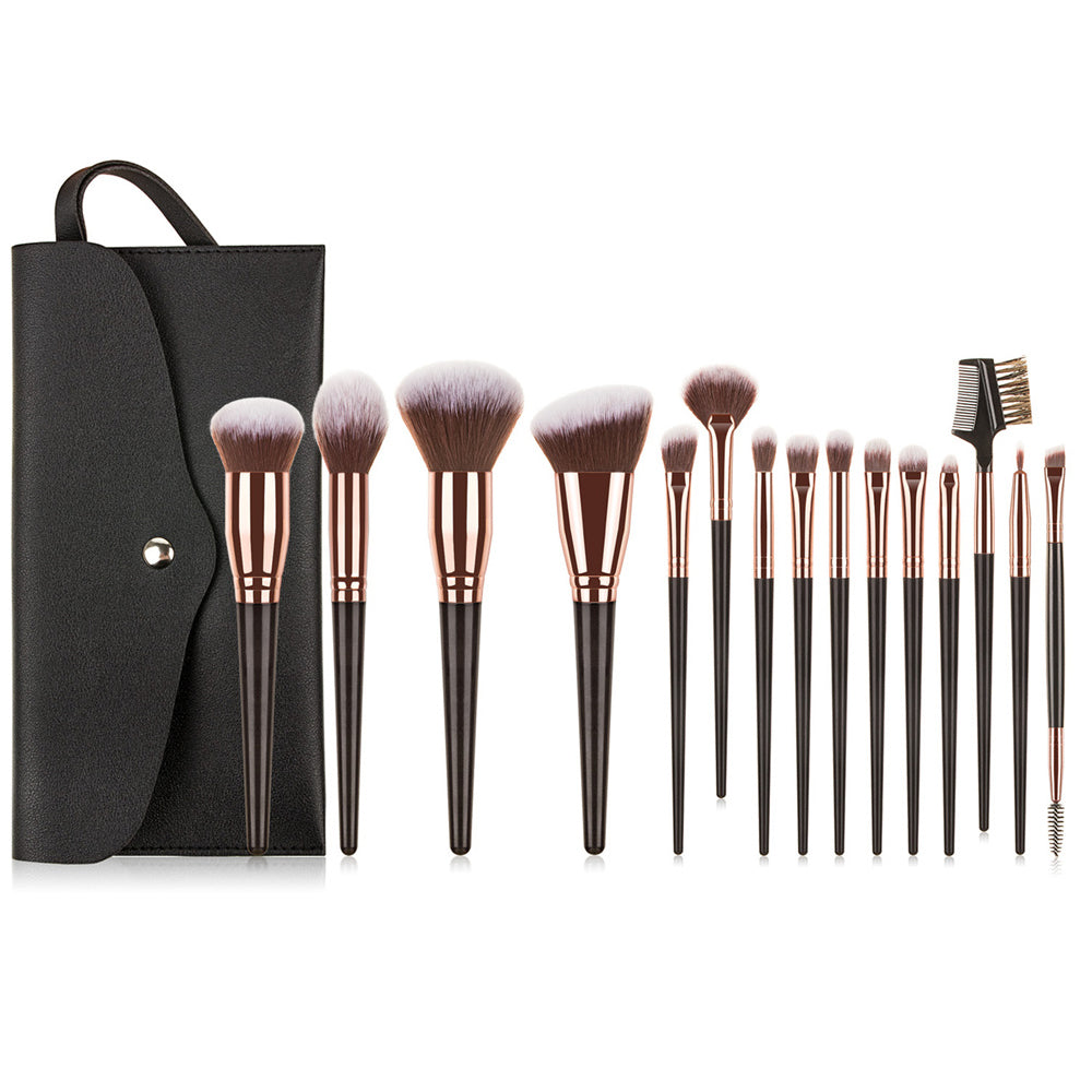 16-Piece Professional Makeup Brush Set – Face & Eye Brushes with Vegan Bristles | Includes Travel Pouch