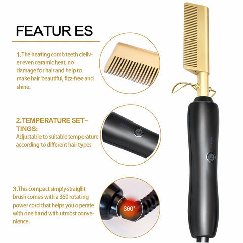 3-in-1 Hair Straightener Curler Comb – Ceramic Tourmaline Brush | LCD Heat Control | Fast Heating