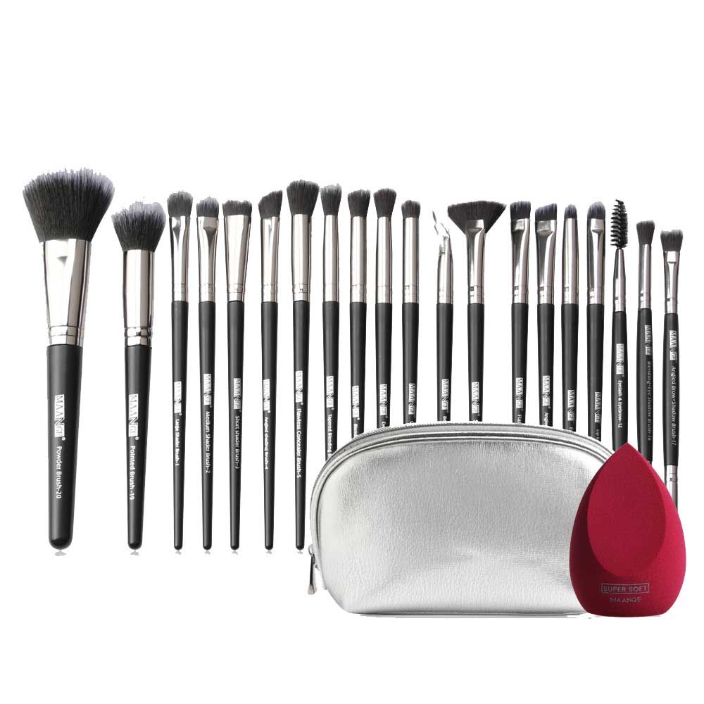 20-Piece Makeup Brush Set – Professional Face & Eye Brushes with Travel Bag + Makeup Sponge