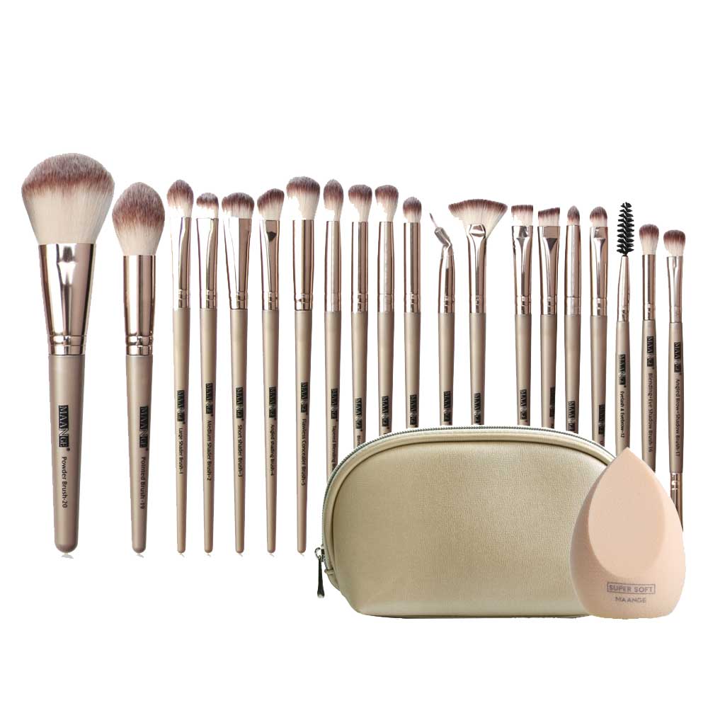 20-Piece Makeup Brush Set – Professional Face & Eye Brushes with Travel Bag + Makeup Sponge