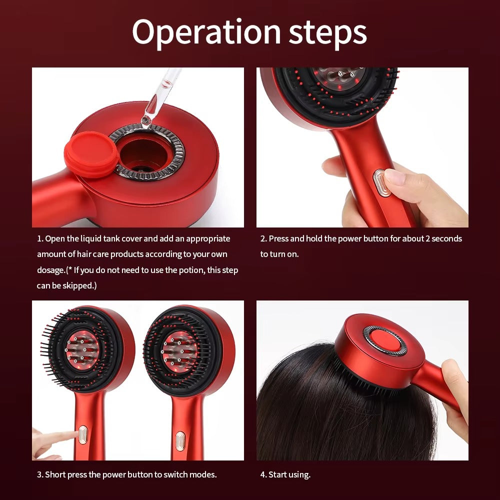 Microcurrent Scalp Massage Comb – Red Light Therapy | Rechargeable | Hair Care Liquid Compatible