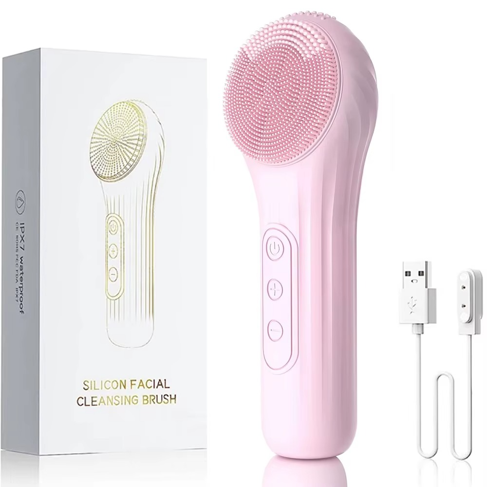 Heating Facial Cleansing Brush – 6-Speed Sonic Vibrations + Warm Massage | IPX7 Waterproof | Rechargeable Skin Cleanser