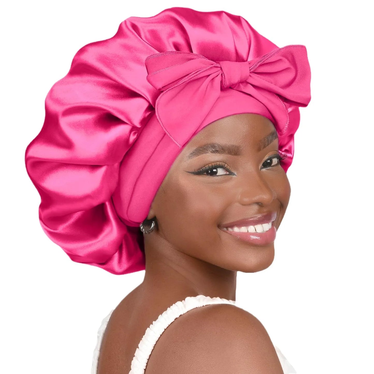 Satin Sleep Bonnet with Long Jersey Tie Band – Non-Slip Hair Wrap for Nighttime Protection | Locks in Moisture & Prevents Breakage