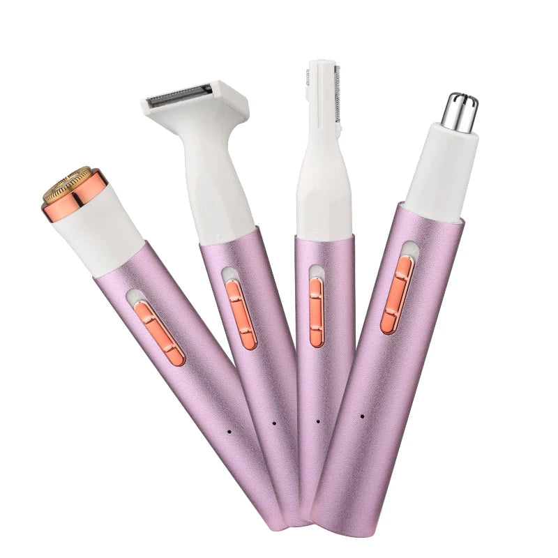 Rechargeable 4-in-1 Electric Eyebrow Trimmer | Painless Face & Bikini Razor | Nose/Ear Hair Remover | USB Portable Grooming Tool for Women & Men