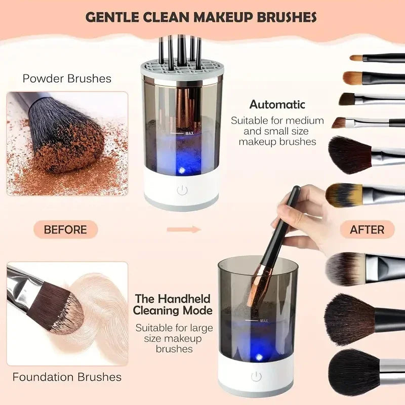 Electric Makeup Brush Cleaner & Dryer – Automatic Spin Clean Technology | 8 Brush Holders | Fast Drying Bowl System