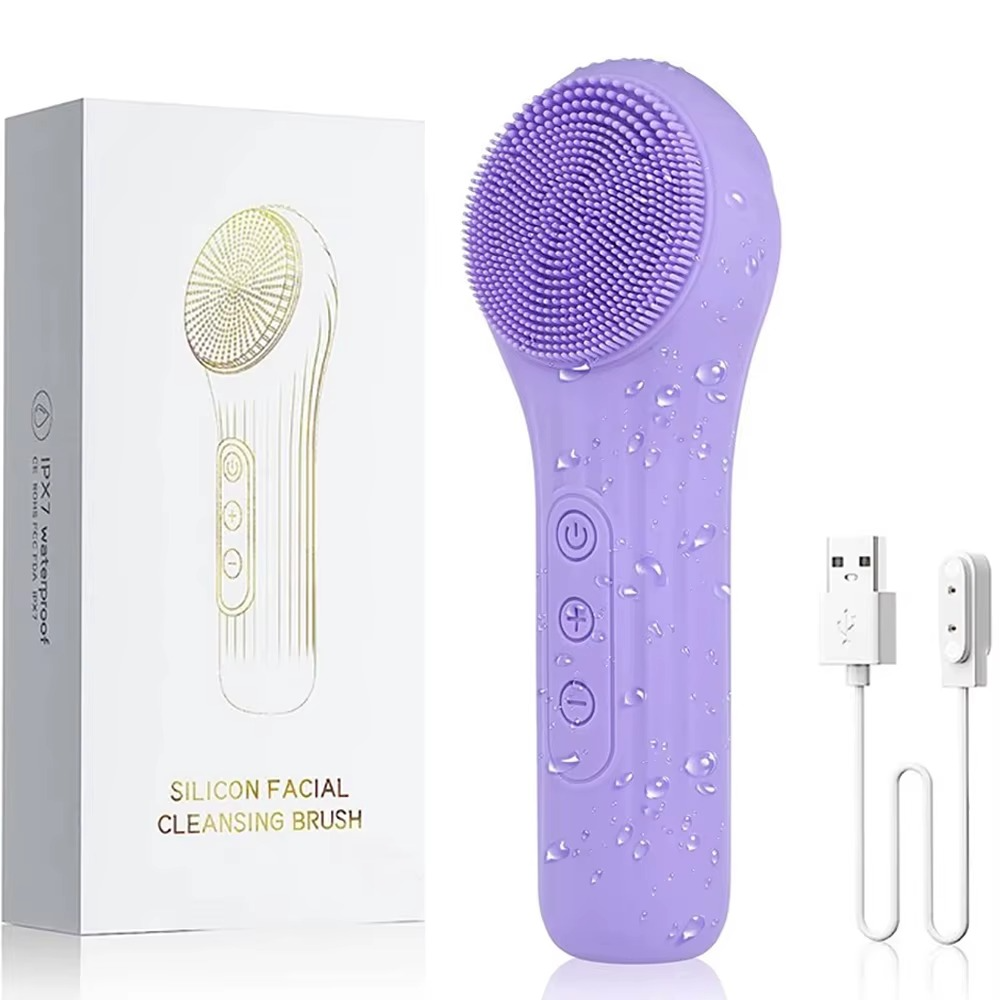Heating Facial Cleansing Brush – 6-Speed Sonic Vibrations + Warm Massage | IPX7 Waterproof | Rechargeable Skin Cleanser