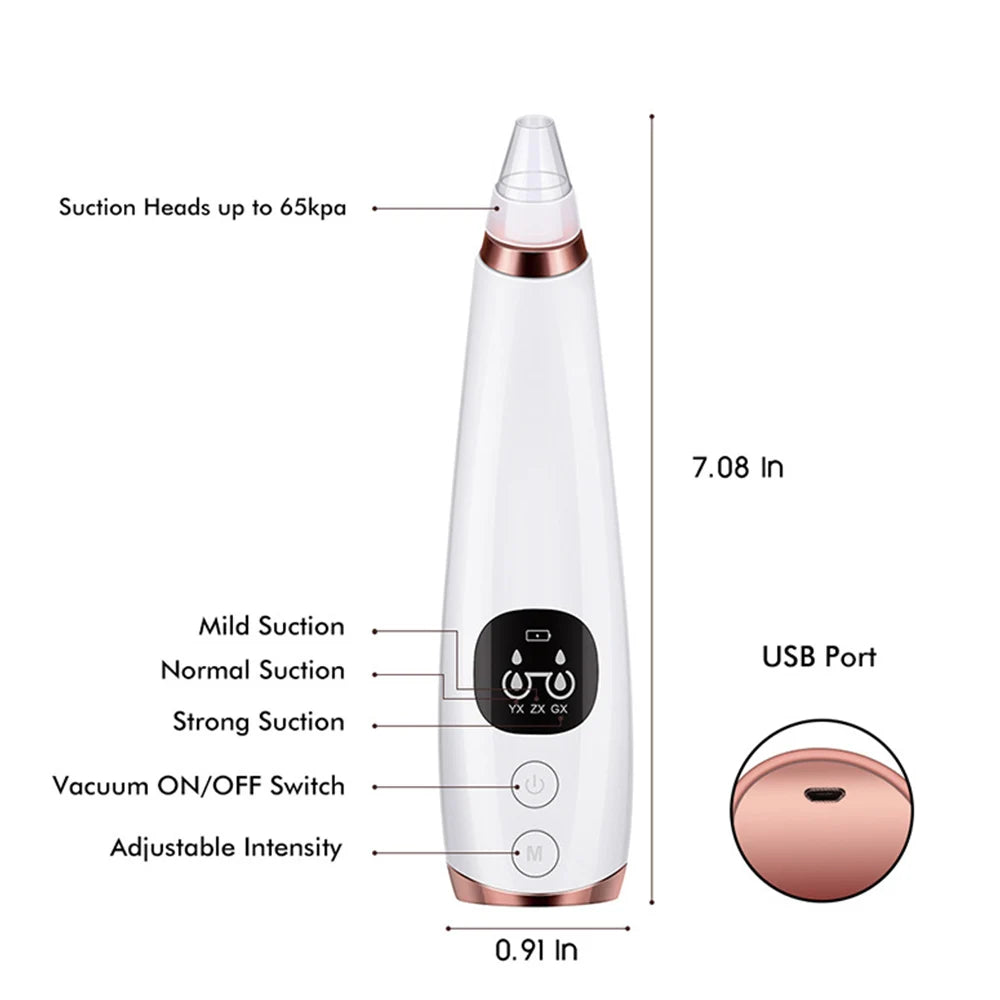Vacuum Blackhead Remover – 7 Suction Levels | 6 Replaceable Heads | USB Rechargeable | LCD Display