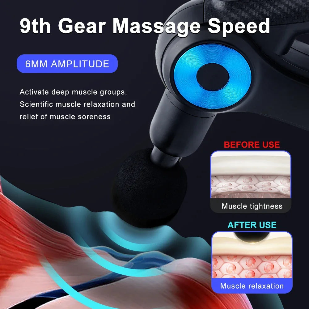 Smart Percussion Massage Gun – 9 Heads, Quiet Motor, Adjustable Speed