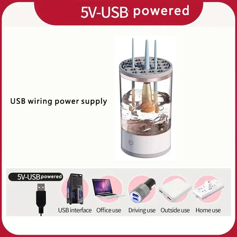 Electric Makeup Brush Cleaner & Dryer – Automatic Spin Clean Technology | 8 Brush Holders | Fast Drying Bowl System