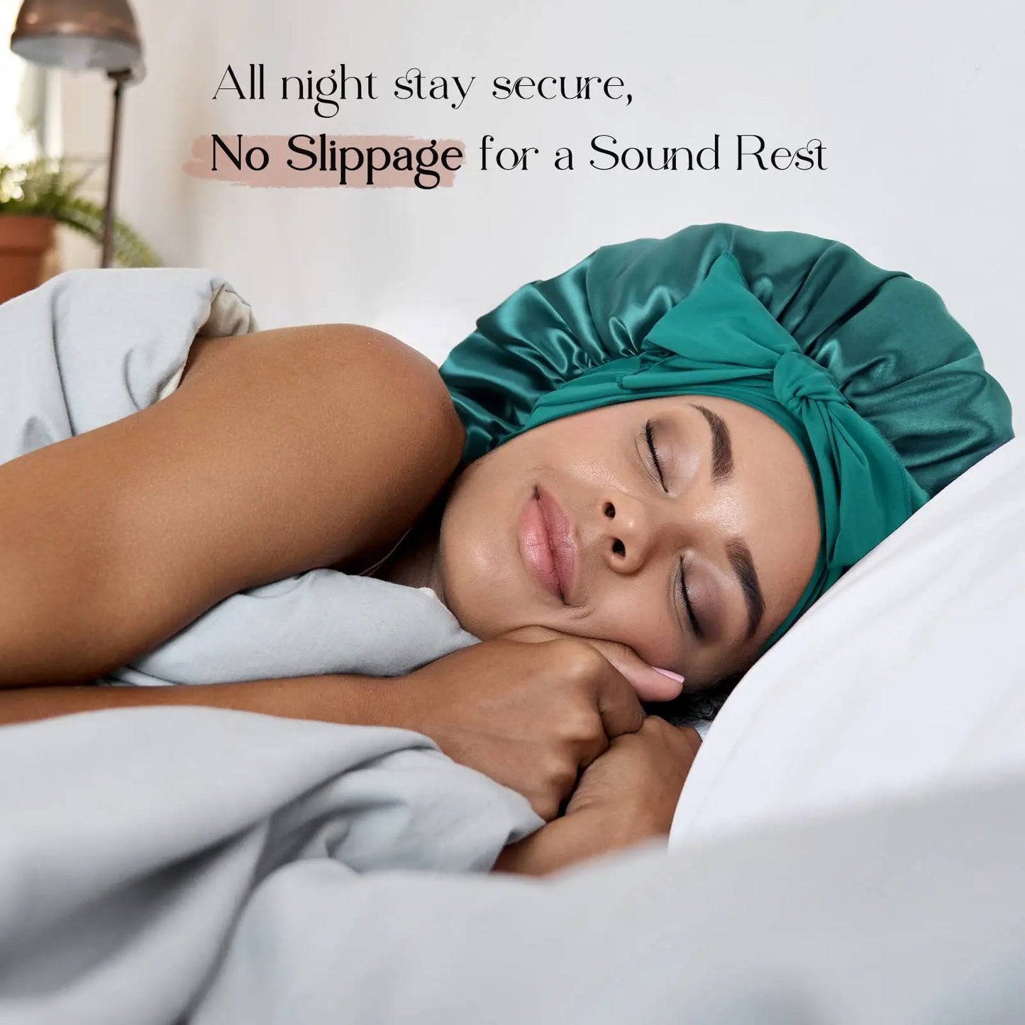Satin Sleep Bonnet with Long Jersey Tie Band – Non-Slip Hair Wrap for Nighttime Protection | Locks in Moisture & Prevents Breakage
