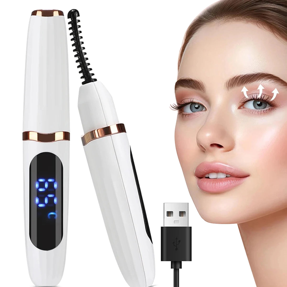 Digital Heated Eyelash Curler – 3 Temperature Modes | Rechargeable | Double-Sided Comb Design