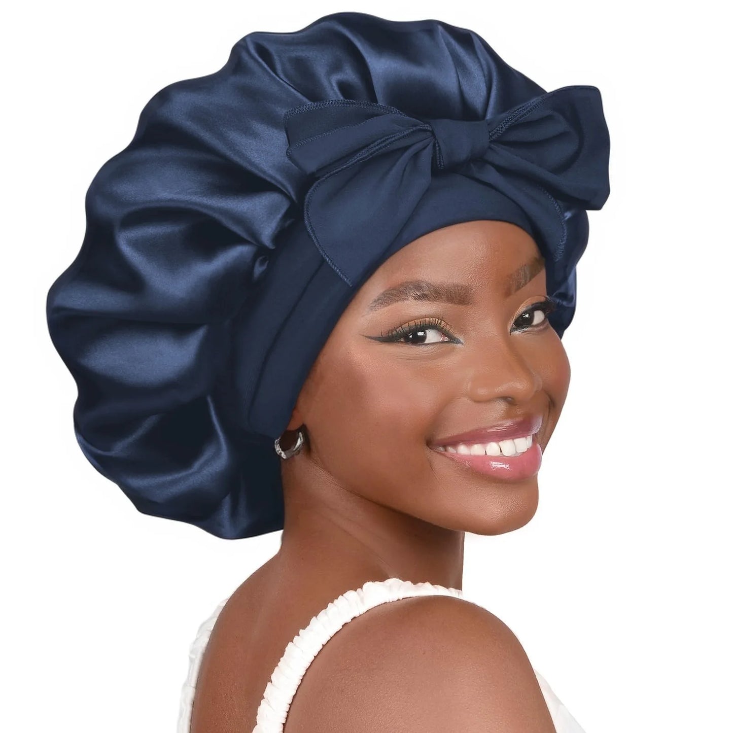 Satin Sleep Bonnet with Long Jersey Tie Band – Non-Slip Hair Wrap for Nighttime Protection | Locks in Moisture & Prevents Breakage