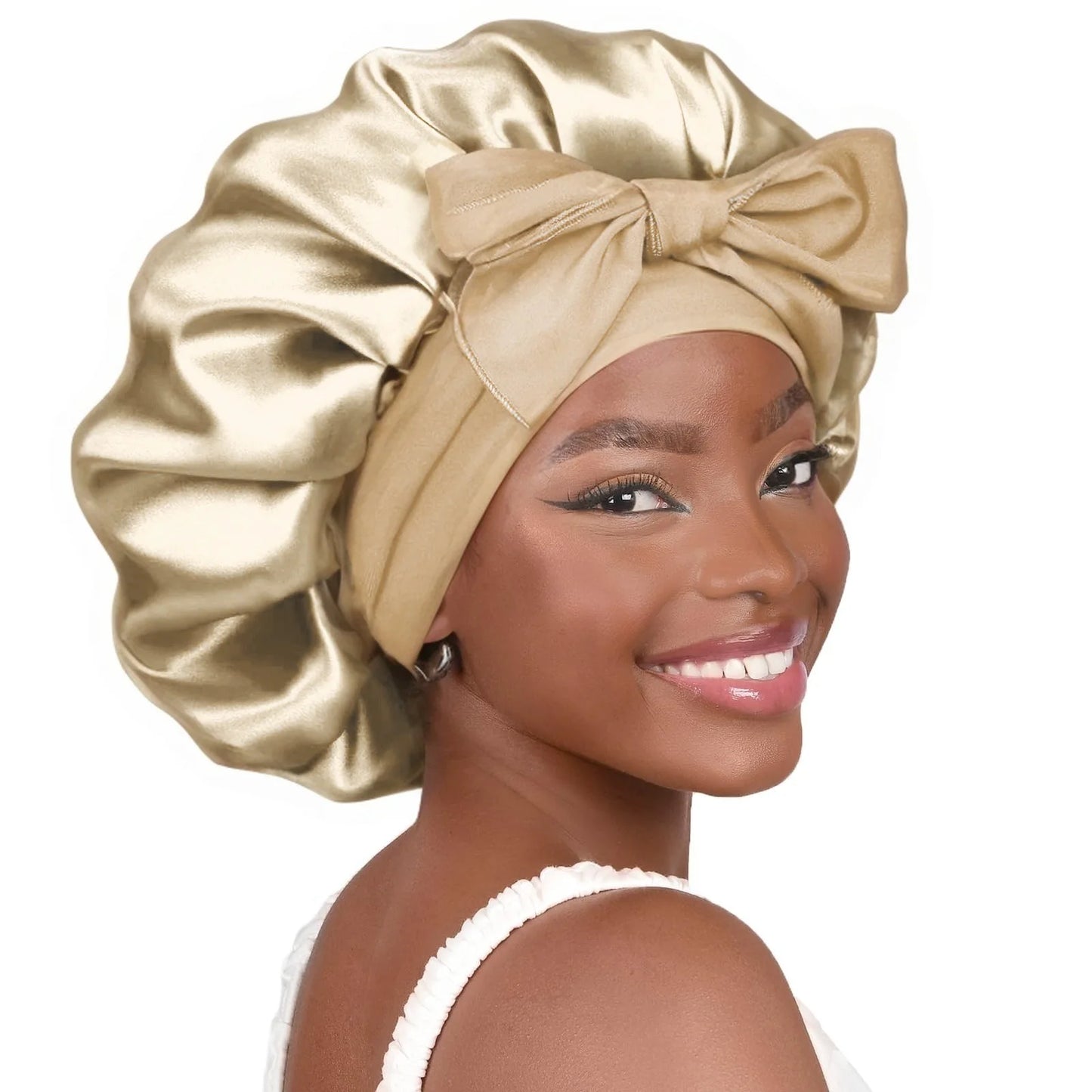 Satin Sleep Bonnet with Long Jersey Tie Band – Non-Slip Hair Wrap for Nighttime Protection | Locks in Moisture & Prevents Breakage