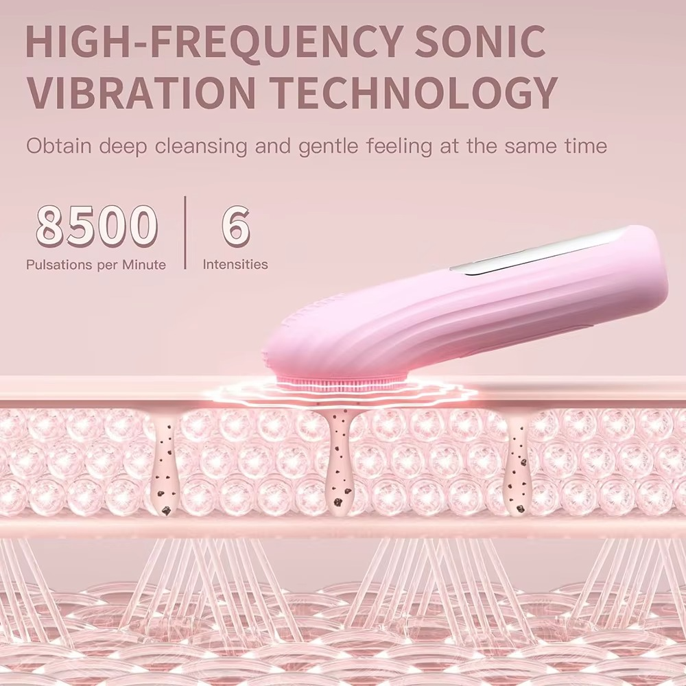 Heating Facial Cleansing Brush – 6-Speed Sonic Vibrations + Warm Massage | IPX7 Waterproof | Rechargeable Skin Cleanser