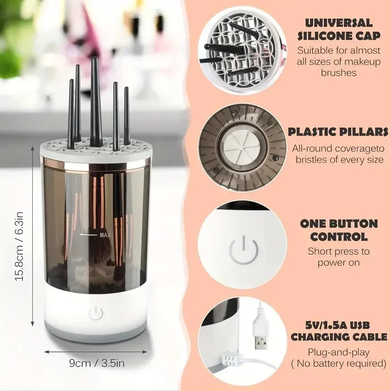 Electric Makeup Brush Cleaner & Dryer – Automatic Spin Clean Technology | 8 Brush Holders | Fast Drying Bowl System