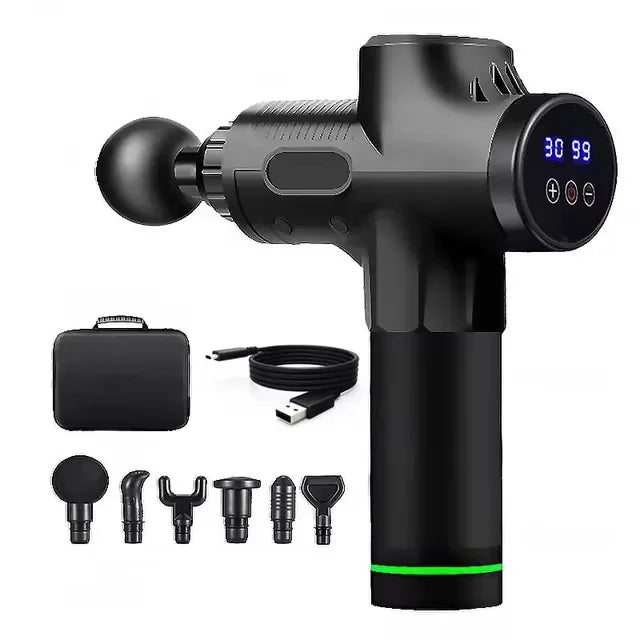 Deep Tissue Percussion Massage Gun – 6 Heads, 30 Speeds, Portable Design