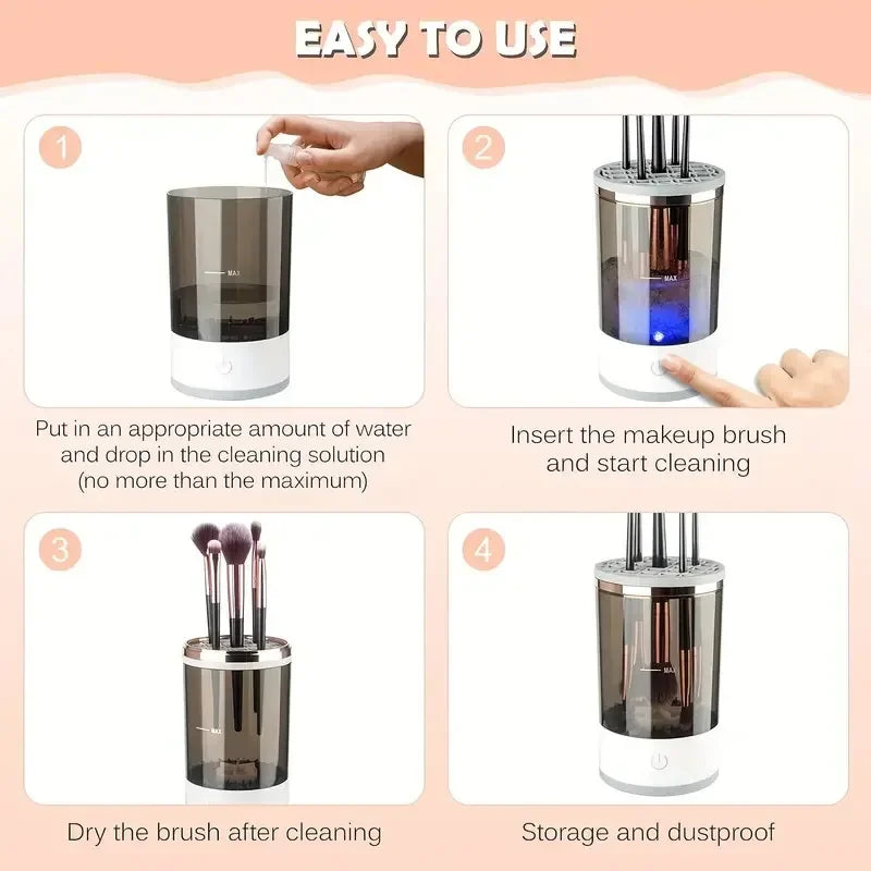 Electric Makeup Brush Cleaner & Dryer – Automatic Spin Clean Technology | 8 Brush Holders | Fast Drying Bowl System