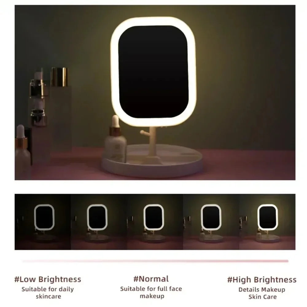 Smart Touch LED Makeup Mirror – Adjustable Light Modes | USB Rechargeable | Built-In Jewelry Stand