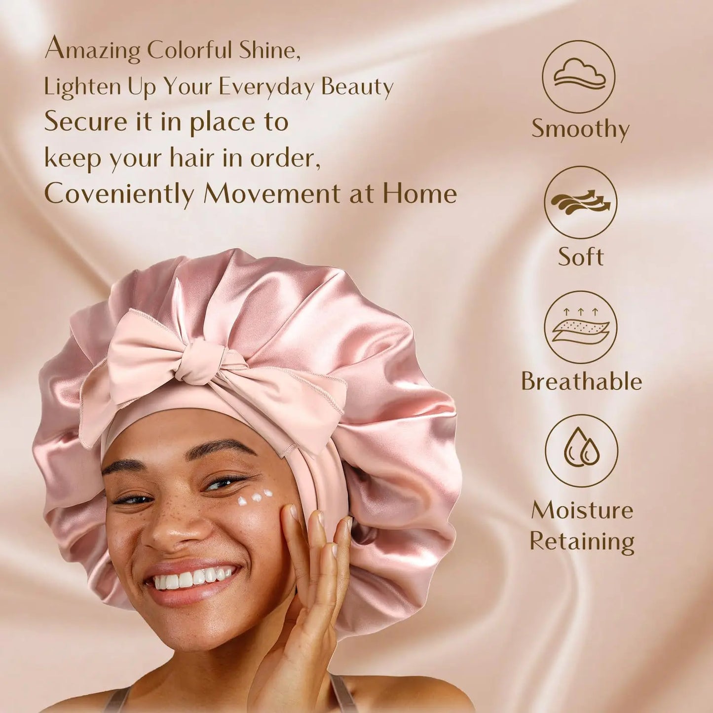 Satin Sleep Bonnet with Long Jersey Tie Band – Non-Slip Hair Wrap for Nighttime Protection | Locks in Moisture & Prevents Breakage