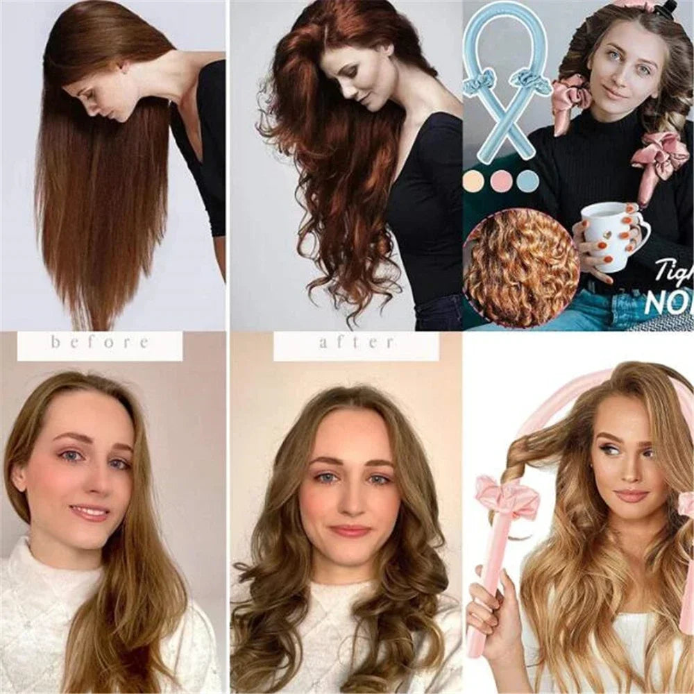 Heatless Hair Curling Set – Curling Rod + Satin Cap | No Heat Overnight Styling | Includes Clip & Ties