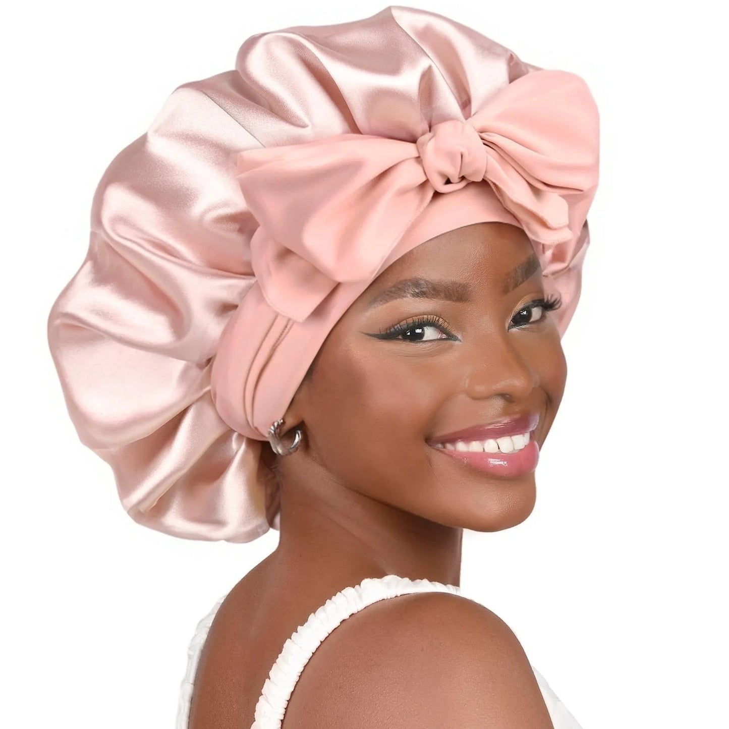 Satin Sleep Bonnet with Long Jersey Tie Band – Non-Slip Hair Wrap for Nighttime Protection | Locks in Moisture & Prevents Breakage