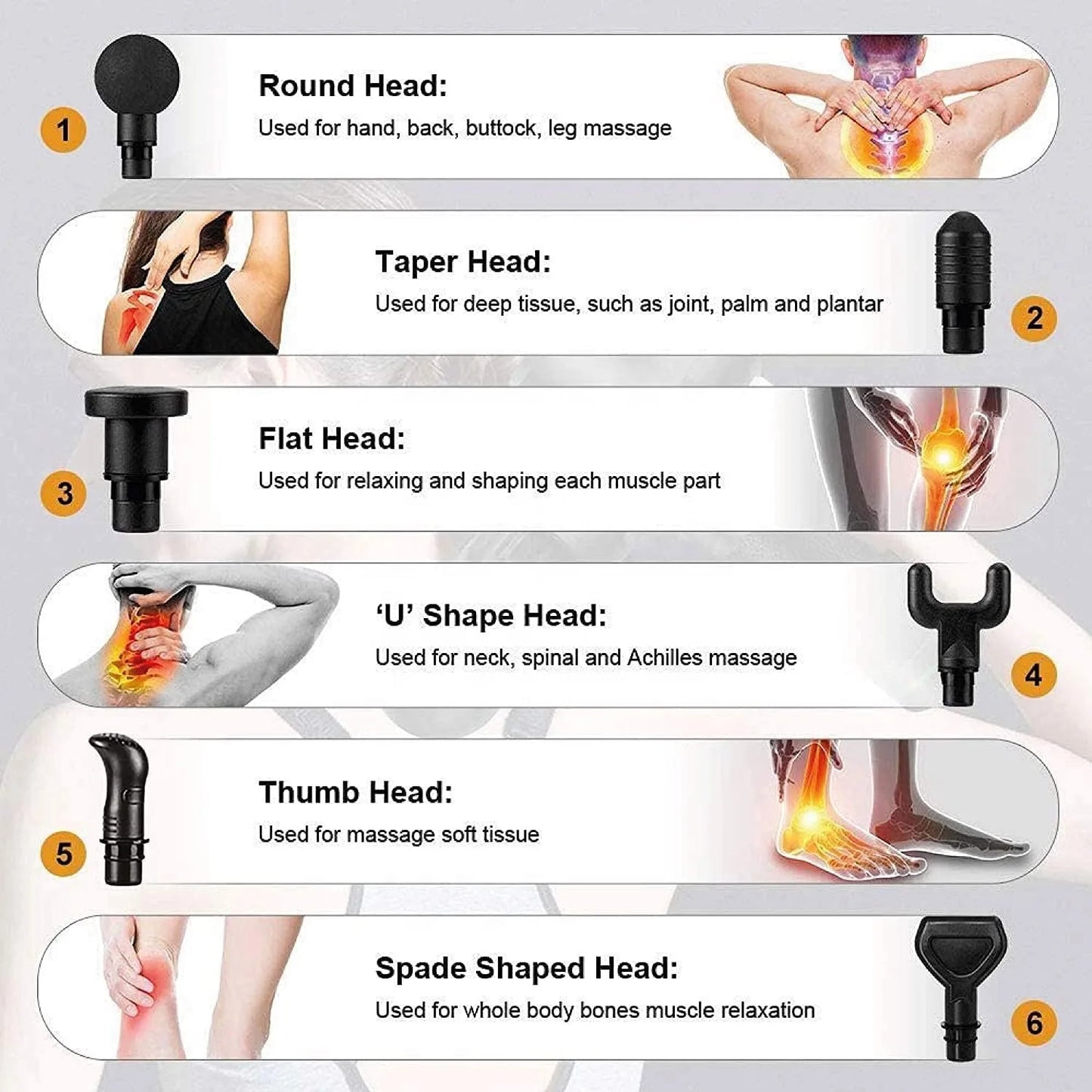 Deep Tissue Percussion Massage Gun – 6 Heads, 30 Speeds, Portable Design