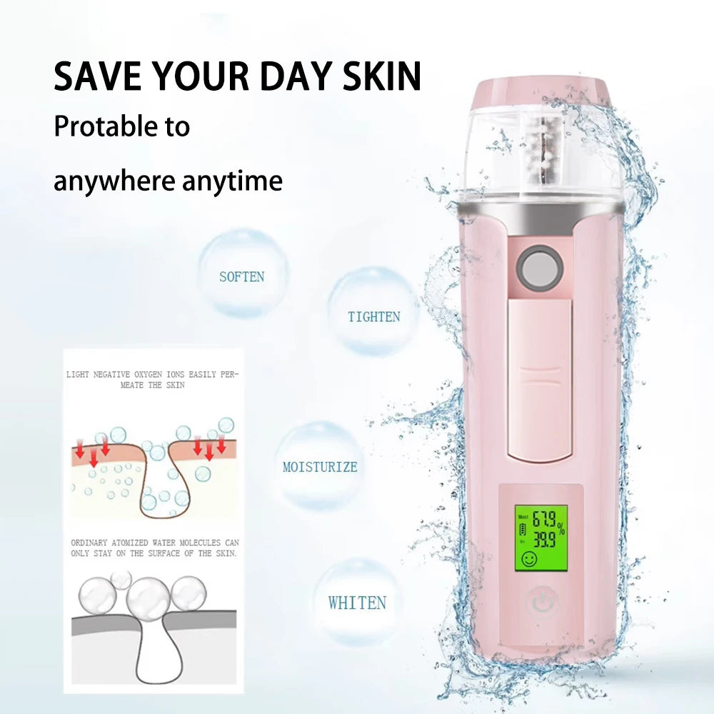 Nano Mist Sprayer with Negative Ions – Hydration & Oil Detection | 30ML Tank | USB Rechargeable