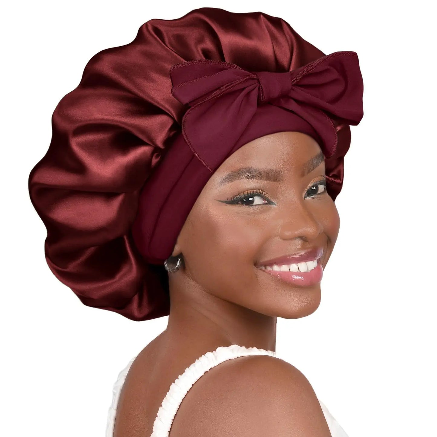 Satin Sleep Bonnet with Long Jersey Tie Band – Non-Slip Hair Wrap for Nighttime Protection | Locks in Moisture & Prevents Breakage