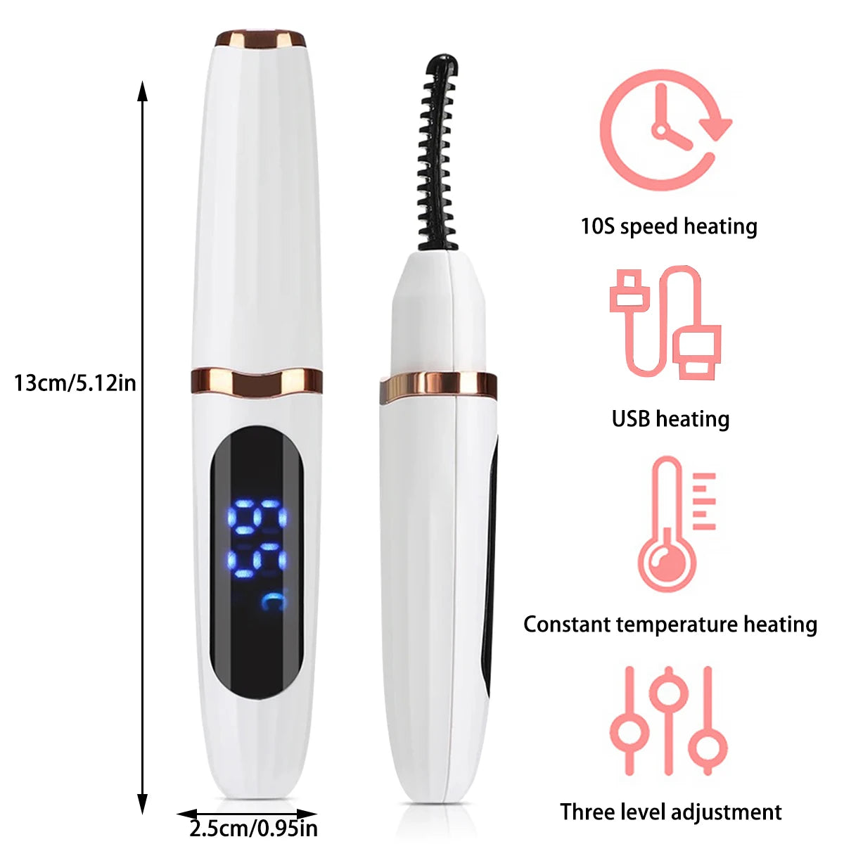 Digital Heated Eyelash Curler – 3 Temperature Modes | Rechargeable | Double-Sided Comb Design