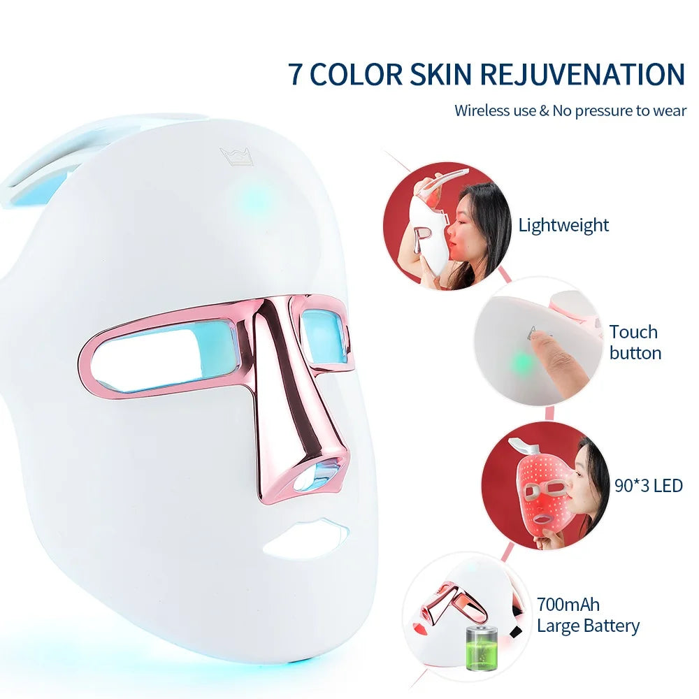 Professional 7-Color LED Facial Mask – Dermatologist-Recommended Light Therapy for Glowing Skin | Wireless & Rechargeable