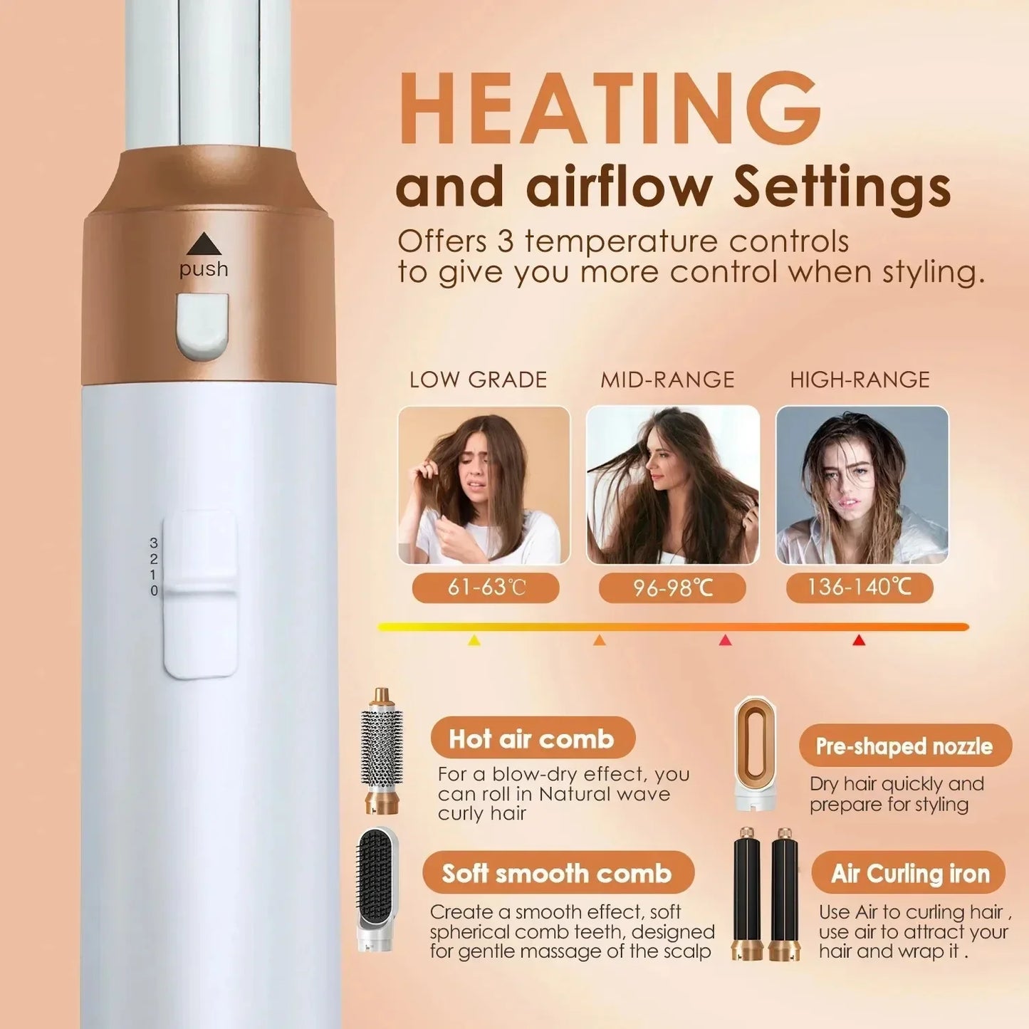 5-in-1 Hot Air Hair Styler – Curl, Wave, Smooth & Dry | UK Plug | Negative Ion Technology