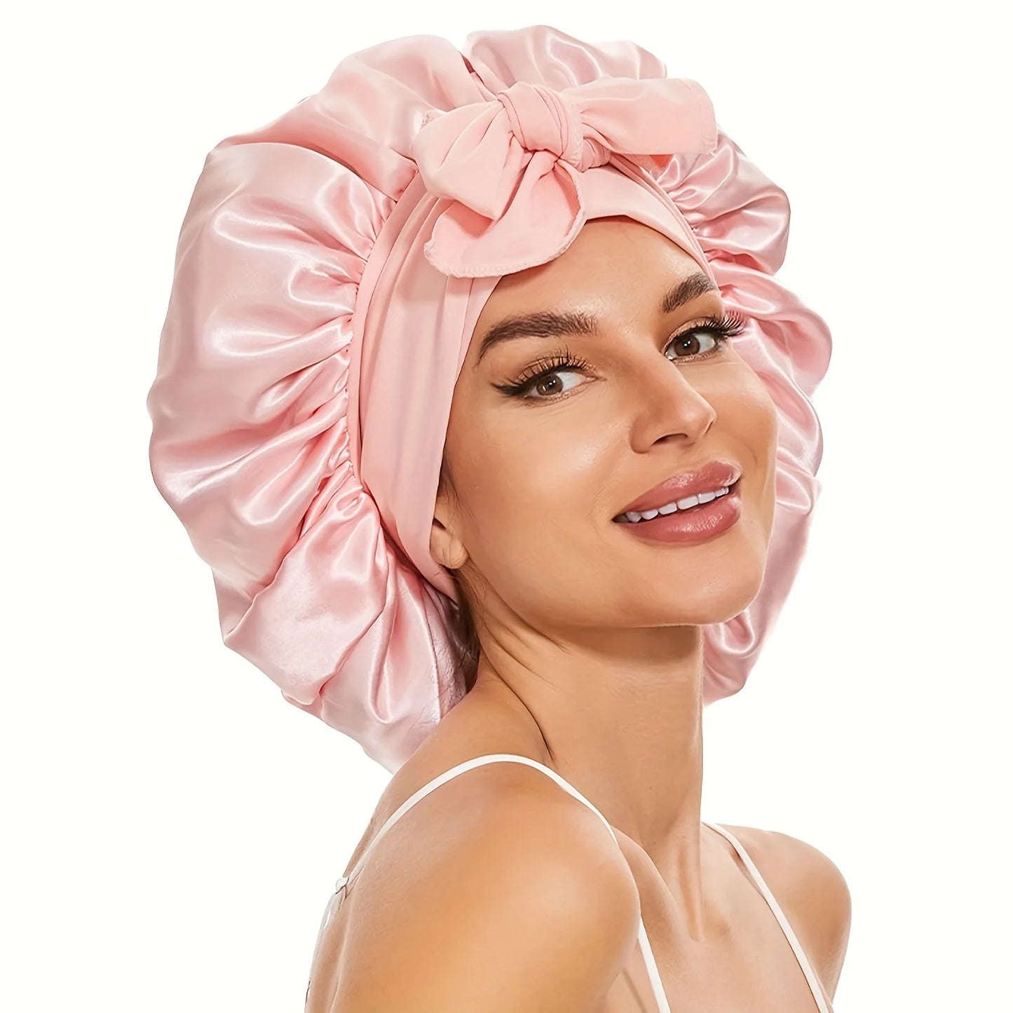 Satin Sleep Bonnet with Long Jersey Tie Band – Non-Slip Hair Wrap for Nighttime Protection | Locks in Moisture & Prevents Breakage
