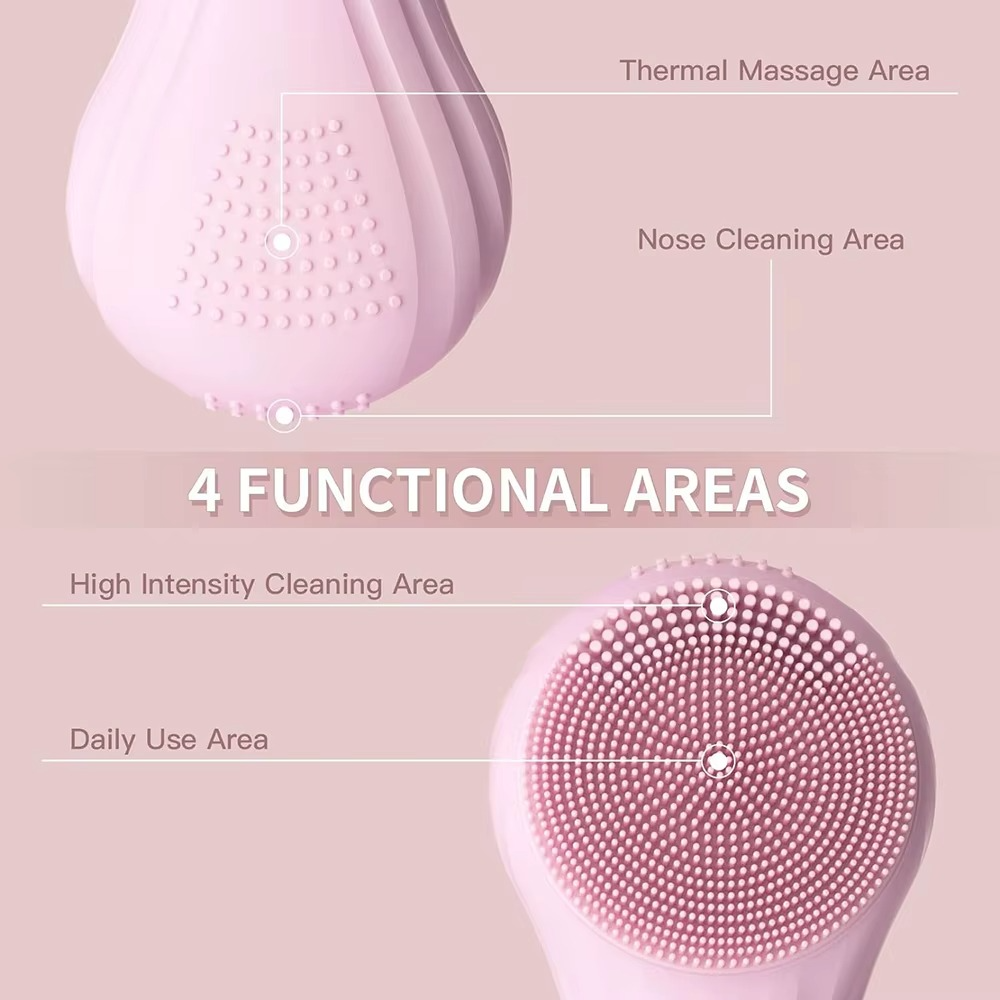 Heating Facial Cleansing Brush – 6-Speed Sonic Vibrations + Warm Massage | IPX7 Waterproof | Rechargeable Skin Cleanser