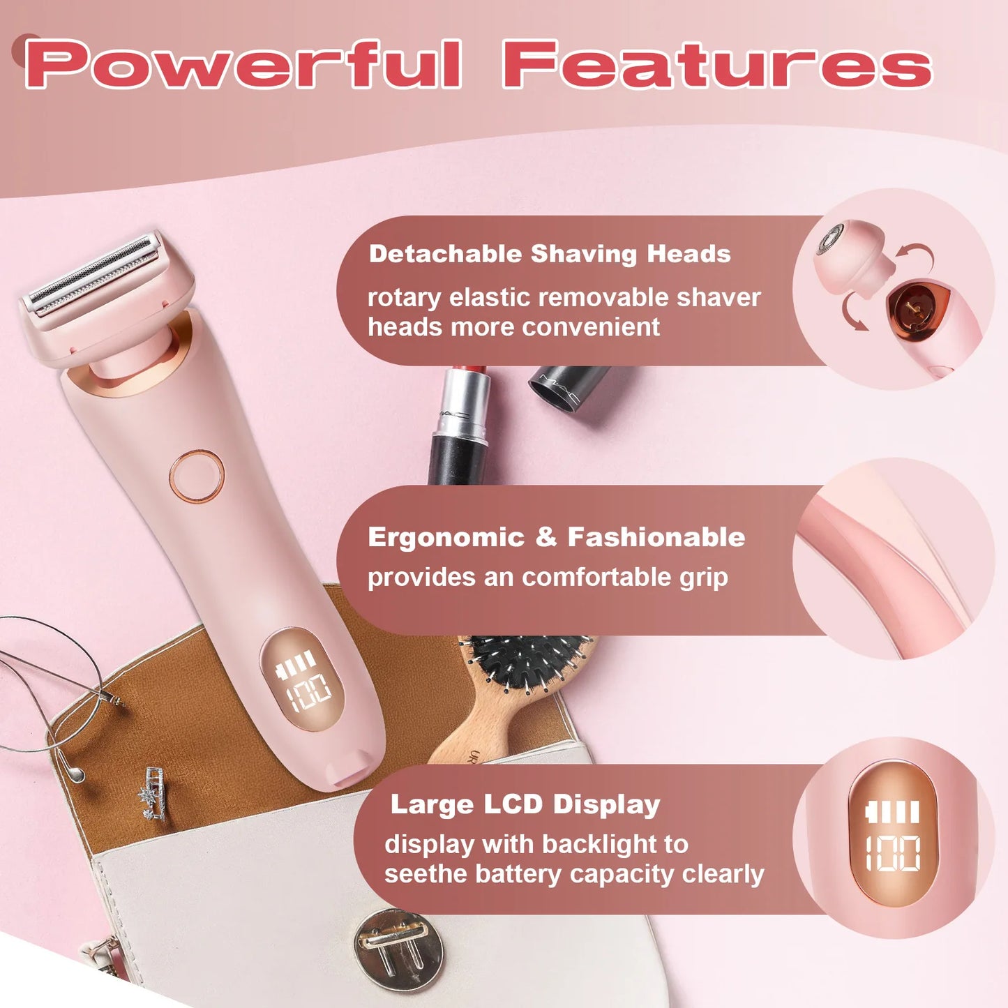 2-in-1 Electric Shaver for Women – Wet & Dry Use | Gentle, Painless Hair Removal | Travel-Friendly