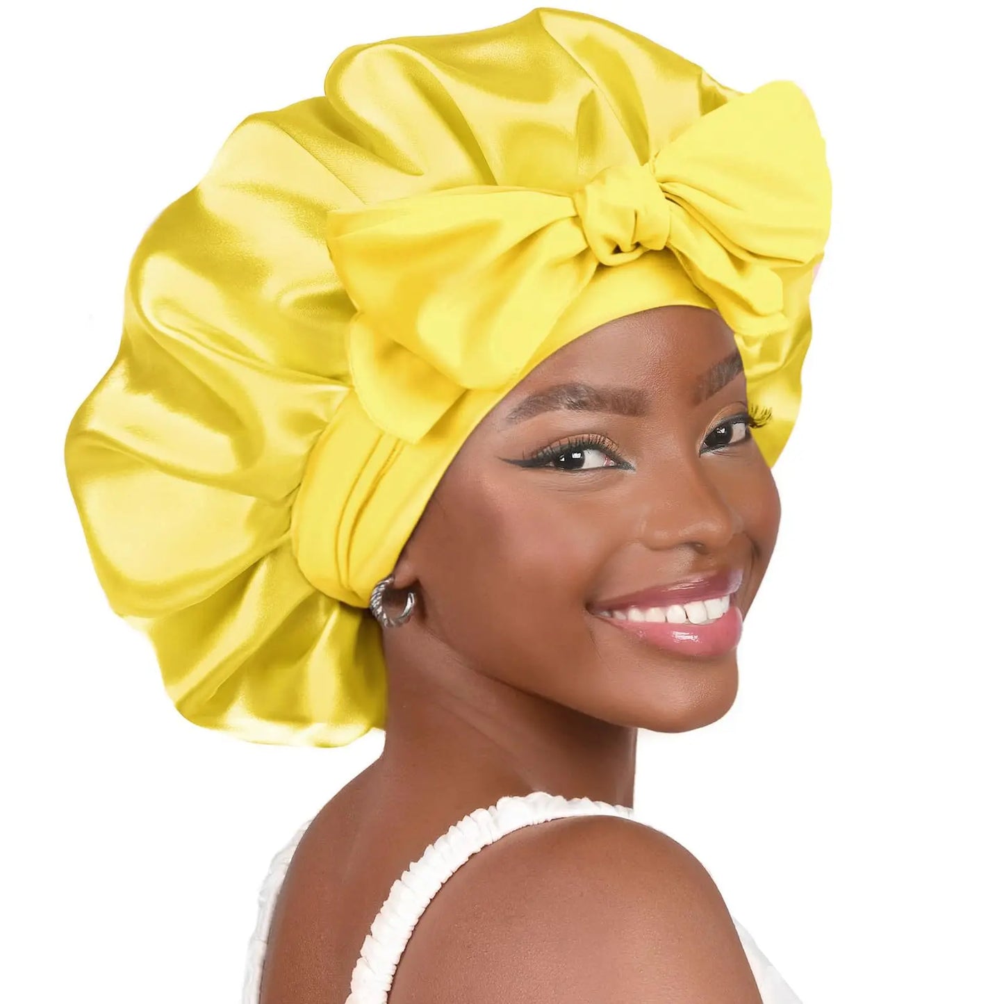 Satin Sleep Bonnet with Long Jersey Tie Band – Non-Slip Hair Wrap for Nighttime Protection | Locks in Moisture & Prevents Breakage