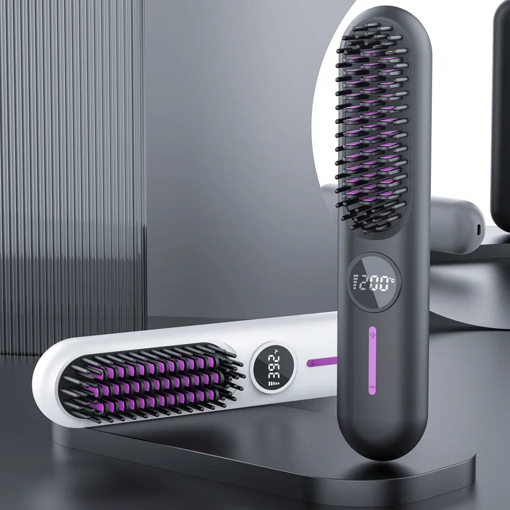 Wireless Hair Straightening Comb – Cordless Ceramic Hot Comb | USB Rechargeable | Tangle-Free Styling