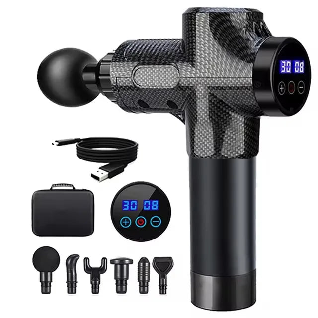 Deep Tissue Percussion Massage Gun – 6 Heads, 30 Speeds, Portable Design