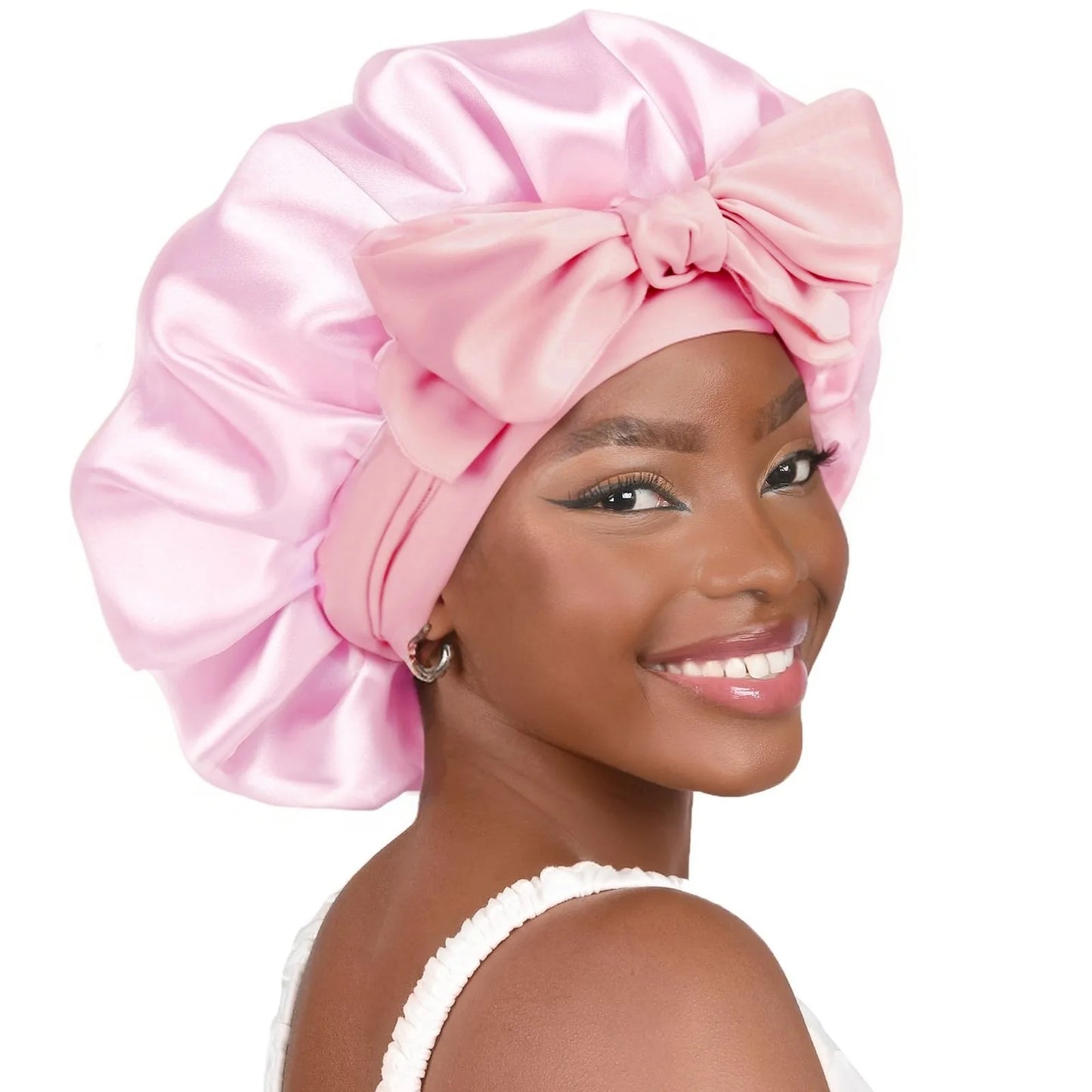 Satin Sleep Bonnet with Long Jersey Tie Band – Non-Slip Hair Wrap for Nighttime Protection | Locks in Moisture & Prevents Breakage