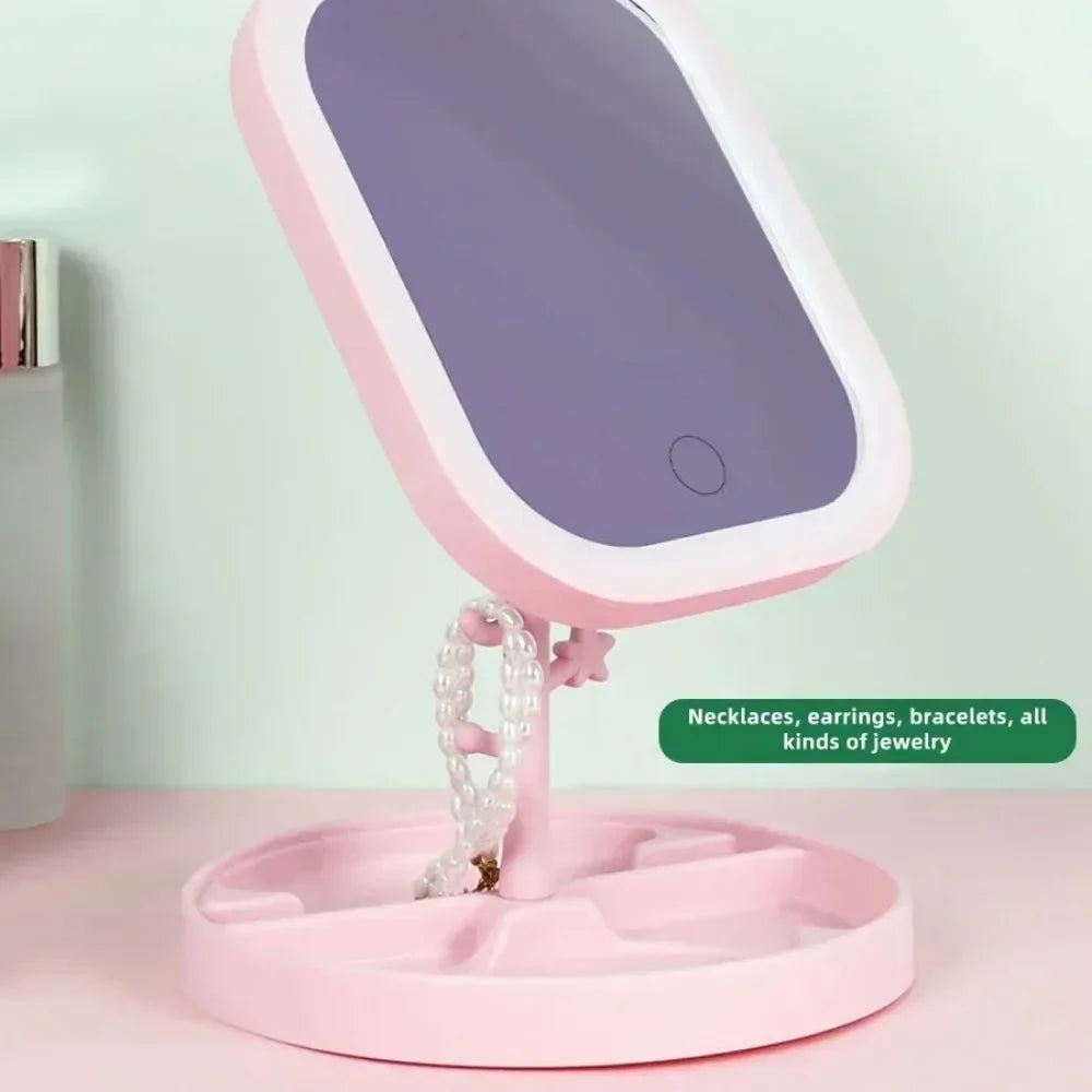 Smart Touch LED Makeup Mirror – Adjustable Light Modes | USB Rechargeable | Built-In Jewelry Stand