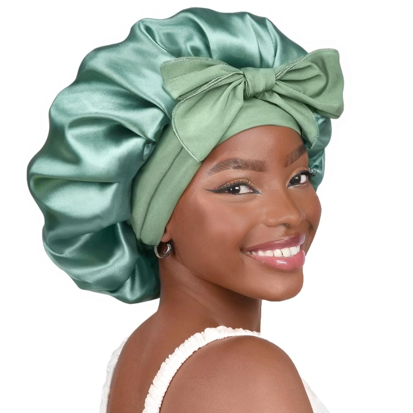 Satin Sleep Bonnet with Long Jersey Tie Band – Non-Slip Hair Wrap for Nighttime Protection | Locks in Moisture & Prevents Breakage