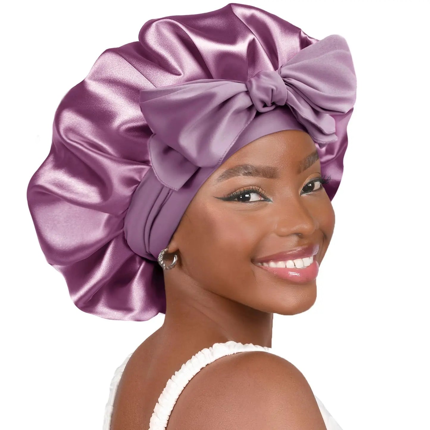 Satin Sleep Bonnet with Long Jersey Tie Band – Non-Slip Hair Wrap for Nighttime Protection | Locks in Moisture & Prevents Breakage