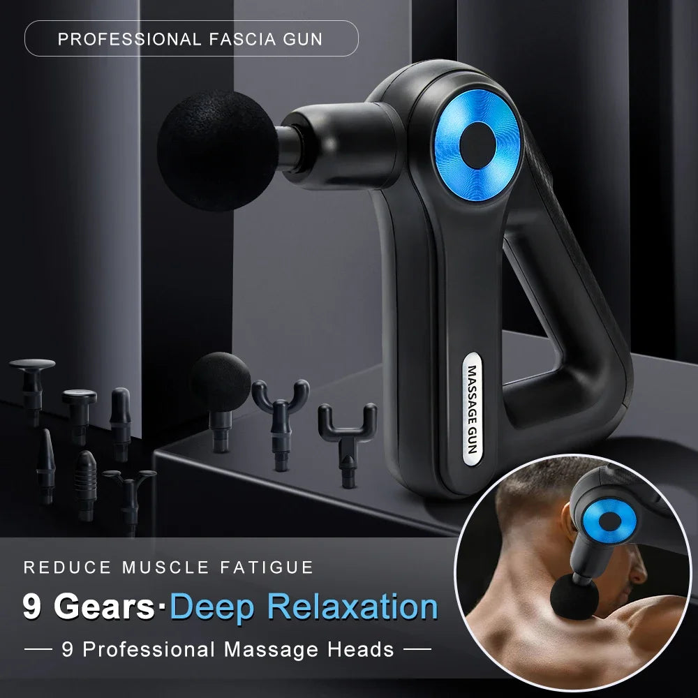 Smart Percussion Massage Gun – 9 Heads, Quiet Motor, Adjustable Speed