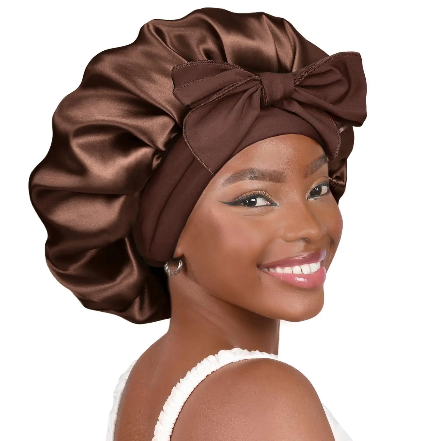 Satin Sleep Bonnet with Long Jersey Tie Band – Non-Slip Hair Wrap for Nighttime Protection | Locks in Moisture & Prevents Breakage