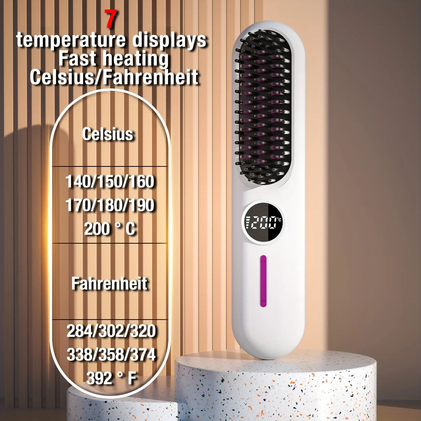 Wireless Hair Straightening Comb – Cordless Ceramic Hot Comb | USB Rechargeable | Tangle-Free Styling